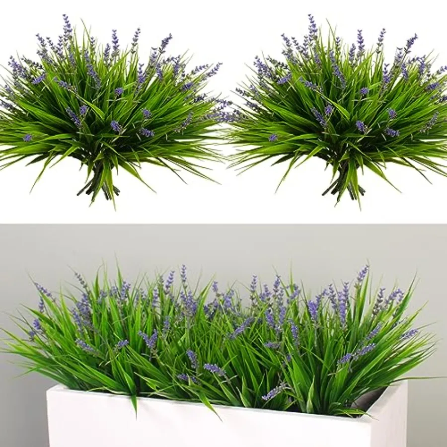 

Artificial Flowers for Outdoors 24 Bundles Fake Monkey Grass Plants Outdoor Plastic Purple Flower Outside Green Leaf Decoration