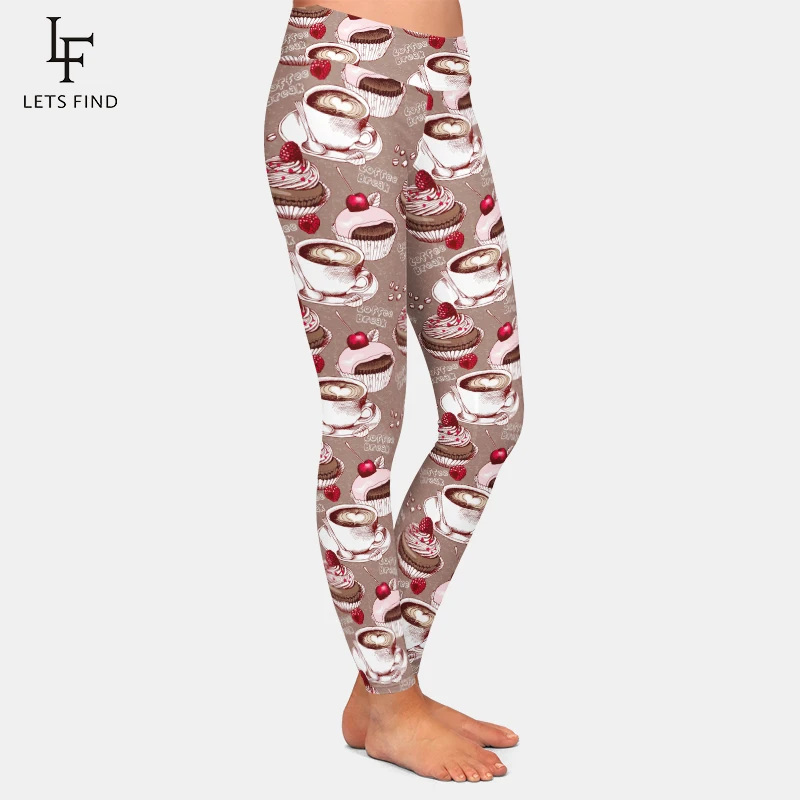 Letsfind Nieuwe Collectie Womens Leggings Broek Hoge Taille Vrouwen Koffie Gedrukt Fitness Elastische Leggings