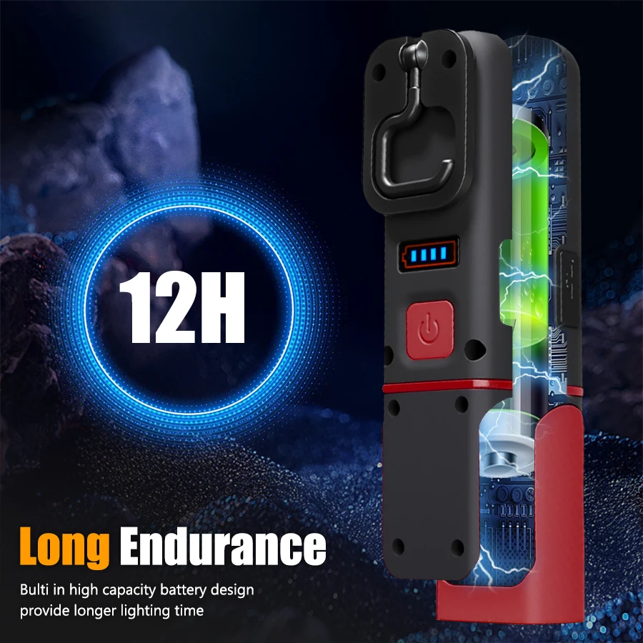 Tragbare LED-COB-Notfall-Taschenlampe mit Magnet und Haken, wiederaufladbare Arbeitsleuchte, 3 Modi, freie Winkeleinstellung, wasserdichte Lampe