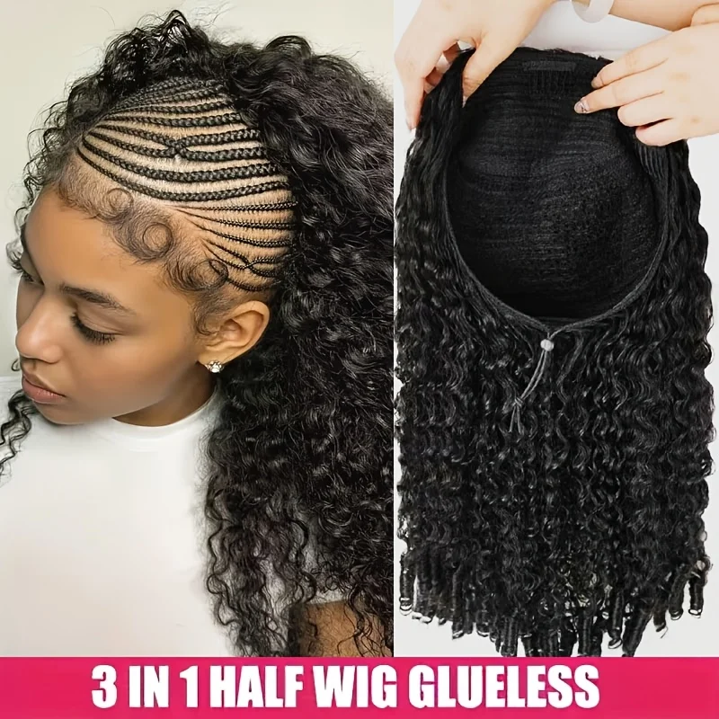 

Burmese Curly Wig Human Hair 12A Brazilian Virgin Jerrry Curly Half Wig Human Hair 3In1 Seamless Flip Over Glueless Wear and Go