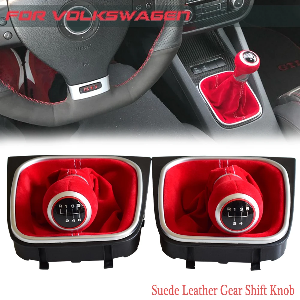 Suede Leather Car Stick Knob HandBall For Volkswagen VW Golf 5 Golf 6 MK5 MK6 R32 GTI 2004-2009 Car Manual 5 6 Speed Gear Shift