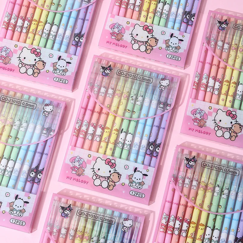 Imagem -02 - Sanrio Gel Pen para Estudantes Olá Kitty Kuromi Cinnamoroll Caneta Neutra Apagável Papelaria Escritório Material Escolar Atacado 24 Pcs 144 Pcs