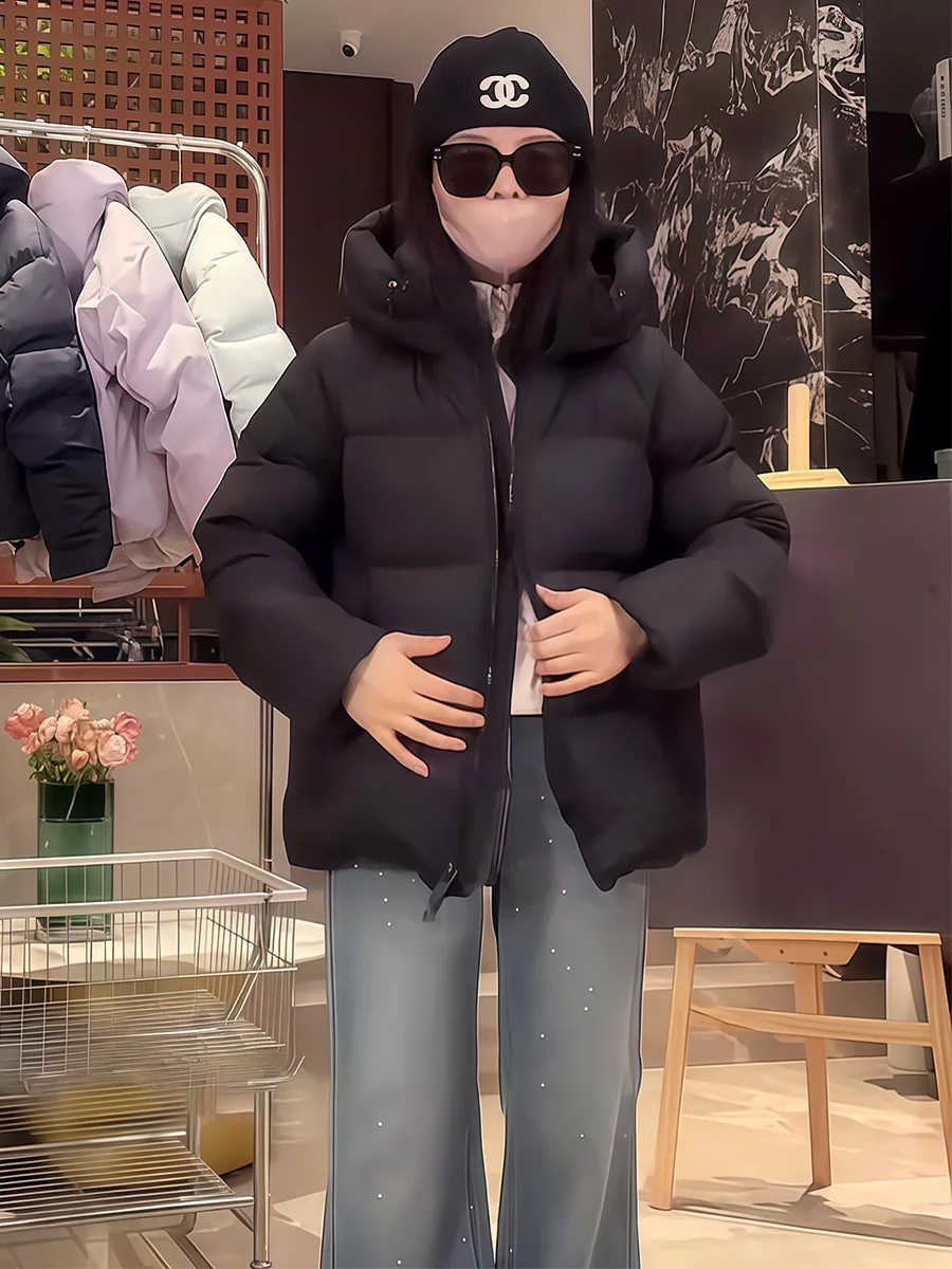 

Women's Puffer Jaet Du down Hooded Thiened Winter Coat Bla Long Bread Sle Casual Faion Warm Ci Leisure Zipper