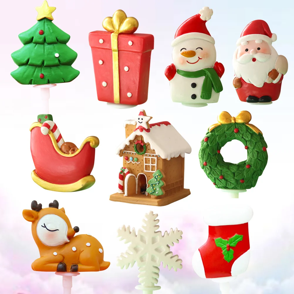 

10Pcs Christmas Cake Toppers Cartoon Theme Cupcake Picks Party Dessert Decoration Christmas Holiday Cake Decorations