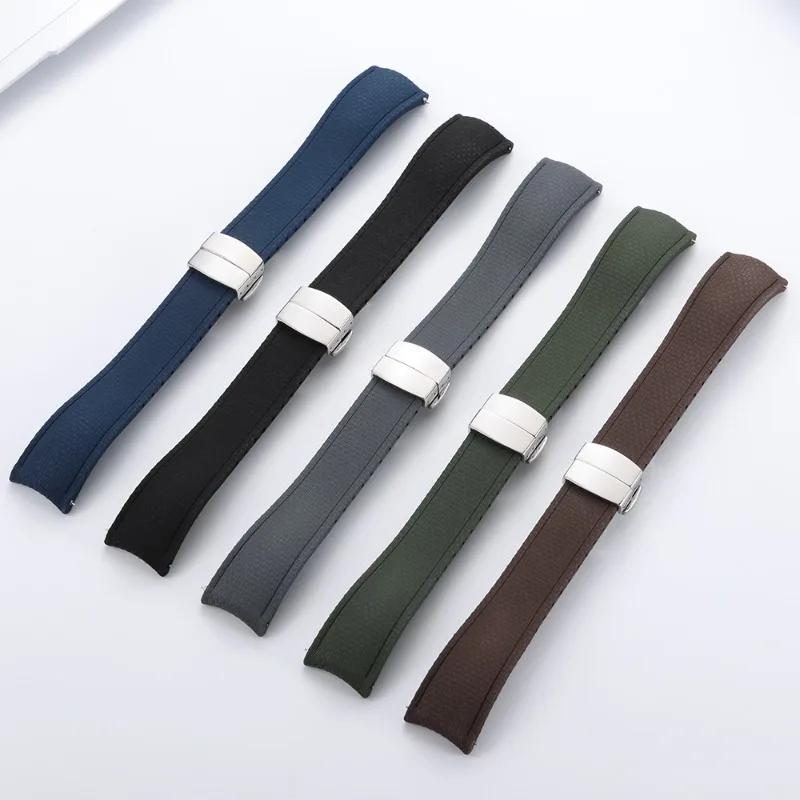 Luxury FKM Rubber Watch Strap 18/19/20/21/22mm Waterproof Inner Groove Quick Release Band for Men Diving Sports Business Wear
