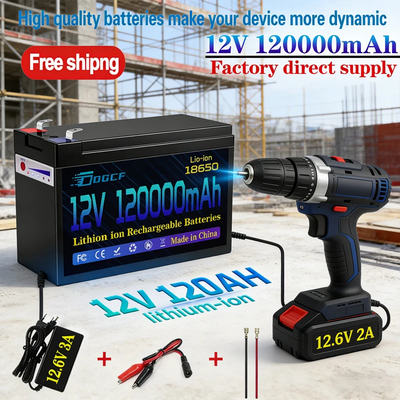 ☀️️️☀️12V 120000mAh 18650 lithium battery for solar energy built-in high current 30A BMS electric vehicle battery+12.6V charger