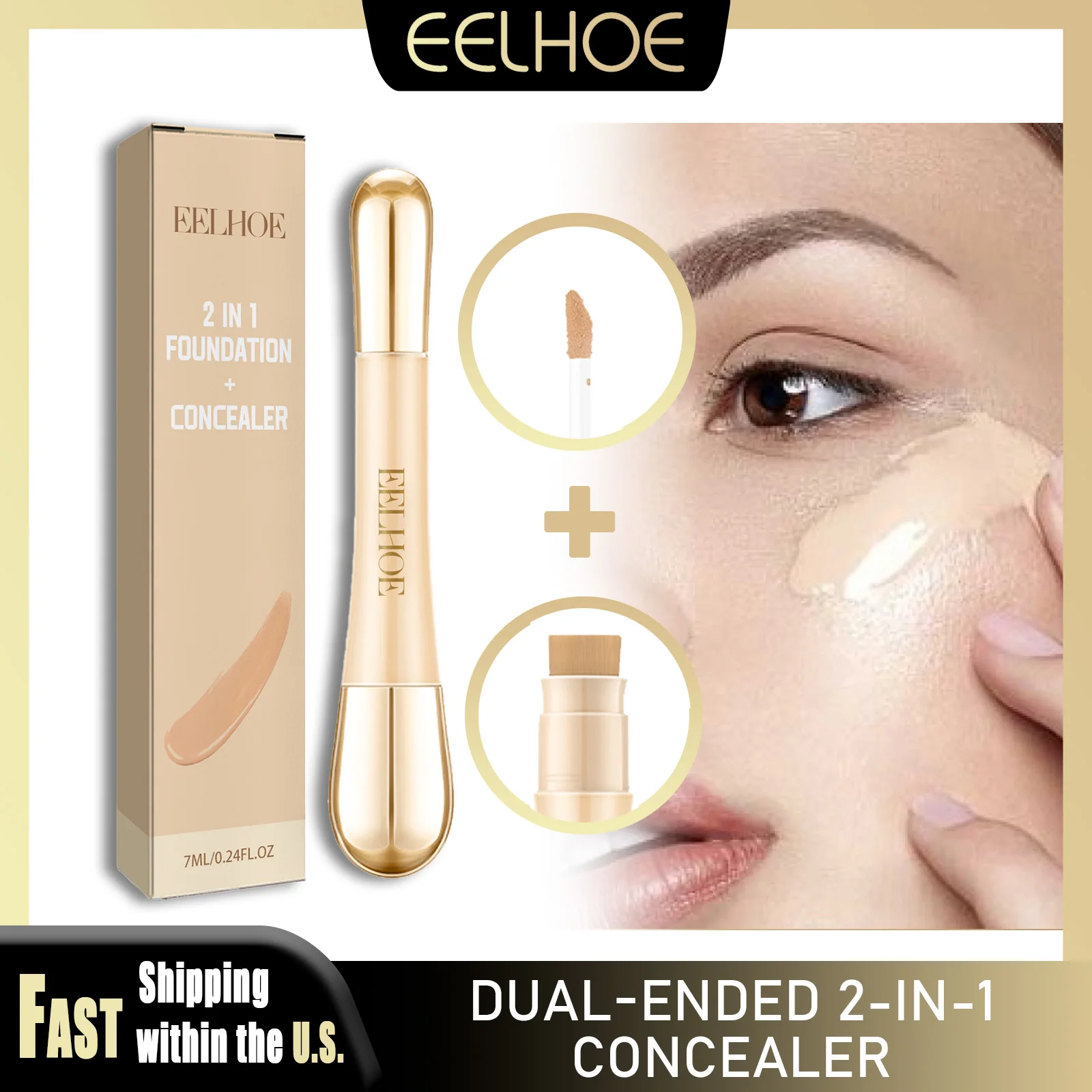 EELHOE คอนซีลเลอร์สองหัว Long Lasting Full Coverage Moisturizing Brighten Natural Foundation แต่งหน้า Cover Spot Face แต่งหน้า
