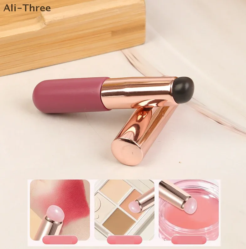 Q ソフトシリコンリップブラシ防塵カバー付き丸頭口紅アプリケーターリップ化粧ツール多用途アイシャドウブラシ