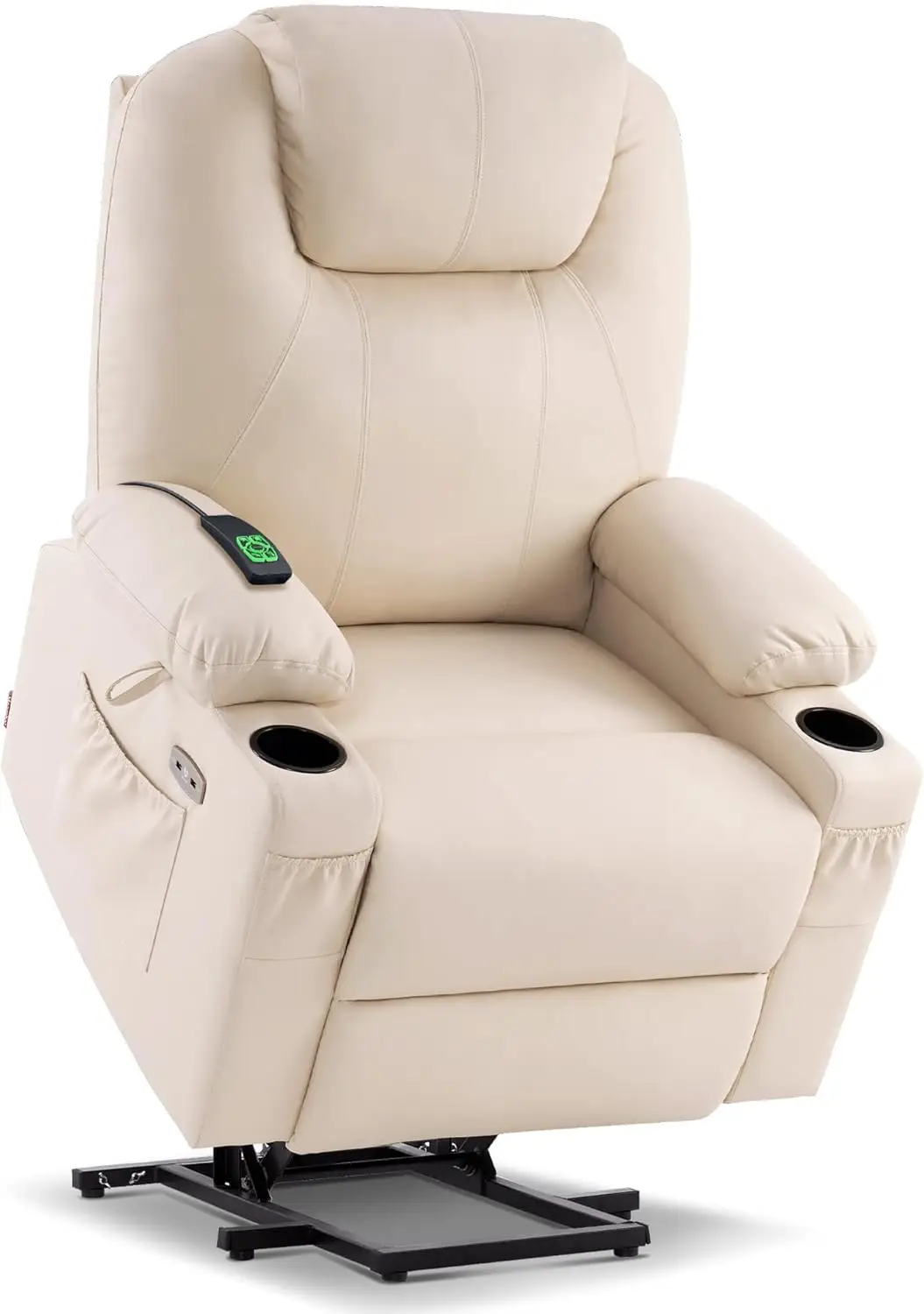 Large Lay Flat Dual Motor Power Lift Recliner Chair Sofa with Heat USB Ports Extended Footrest for Elderly People Cream White