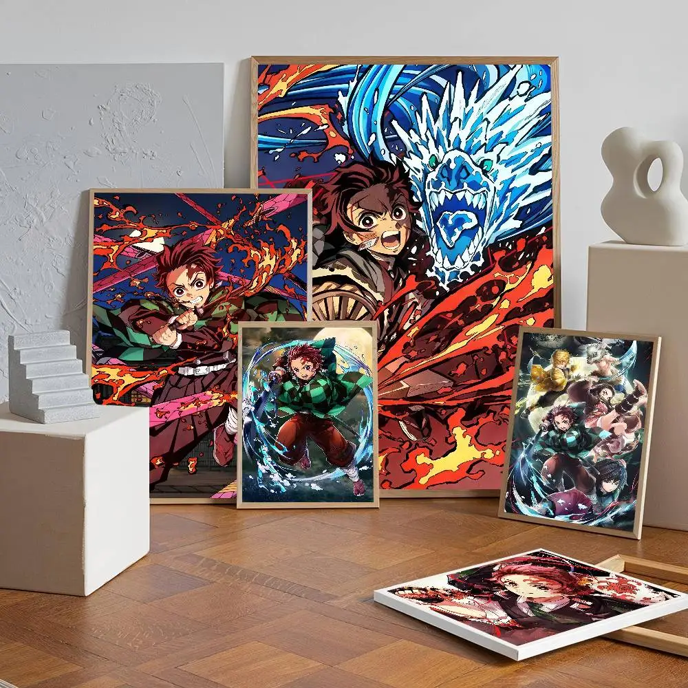 Póster de Demon Slayer de Anime Kamado Tanjirou, arte autoadhesivo, pegatina de papel impermeable, decoración de pared de habitación, Bar y cafetería