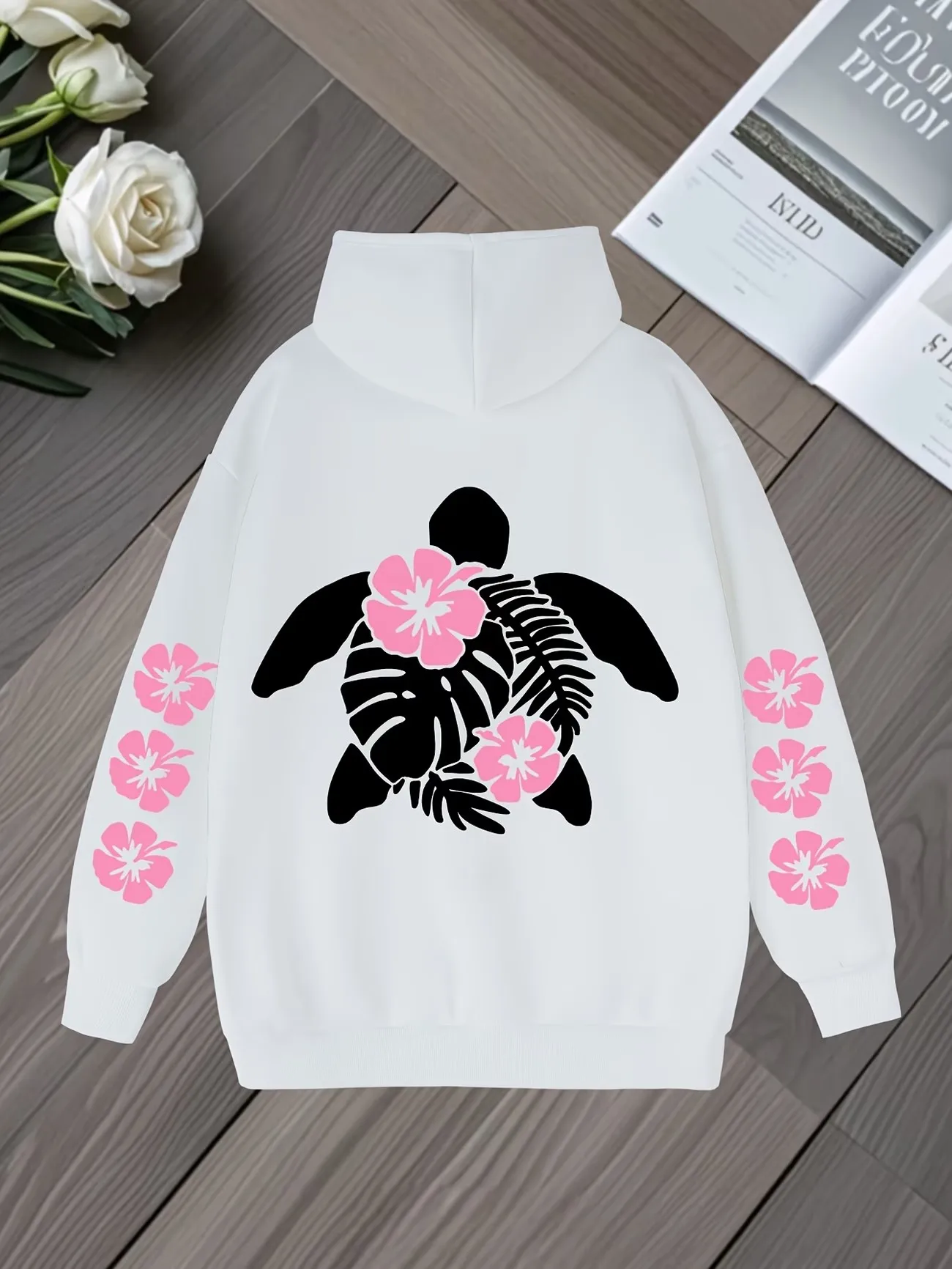 Funny Sea Turtle with Flower Print Hoodies Women Y2k Streetwear Casual Hoodies Pullover Sweatshirts Tops Hoodie Autumn Winter