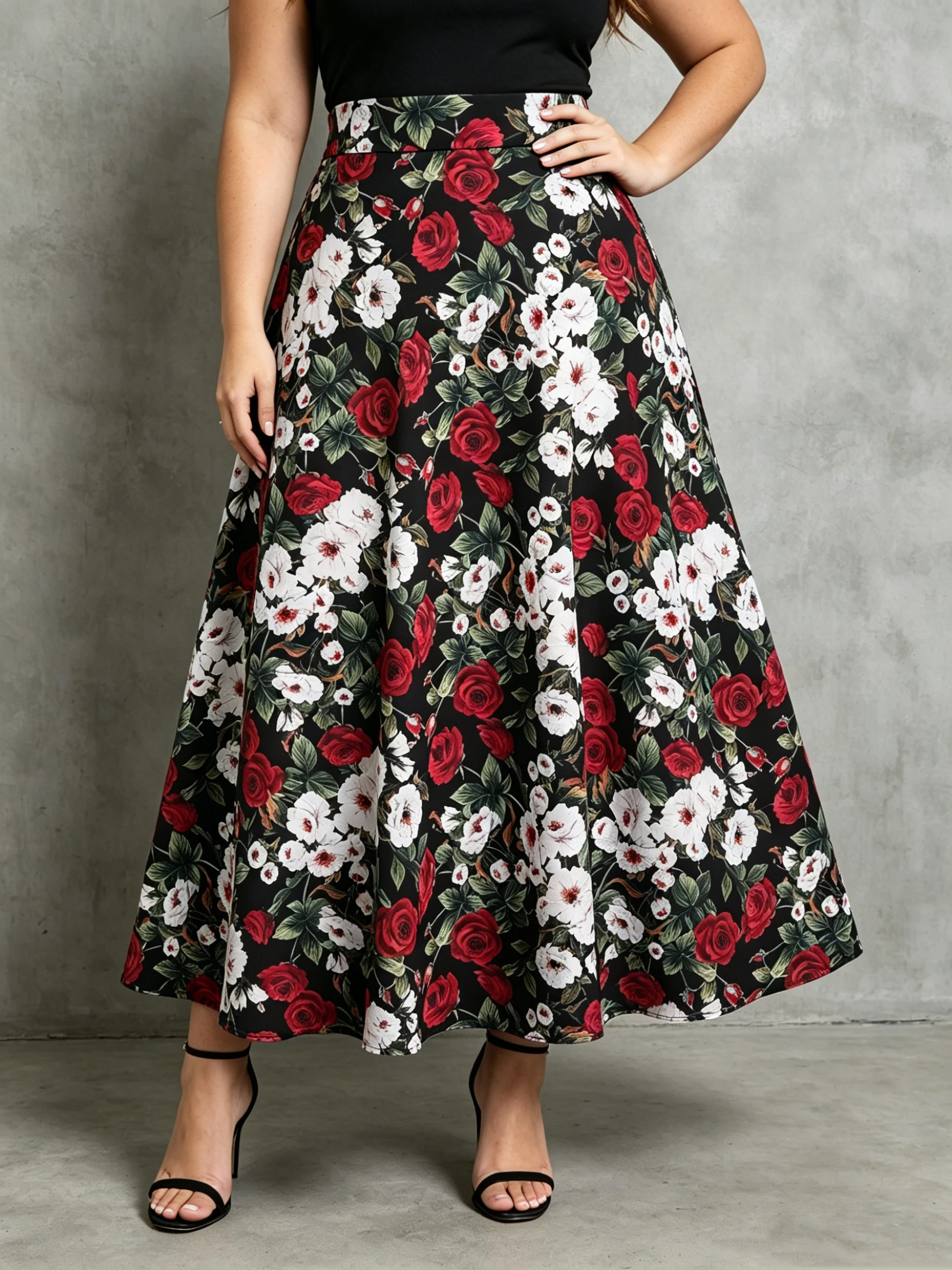 

plus Size Women's Casual Versatile Rose Print A-Line Skirt Elegant Fashionable plus Size Clothing