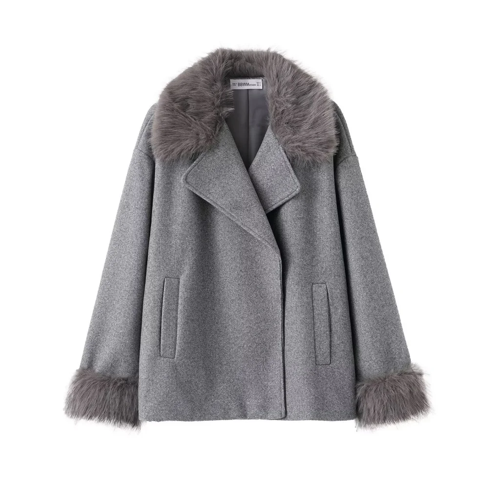 

UNIZERA 2025 new women's casual fashion European and American style design with fur collar jacket and top