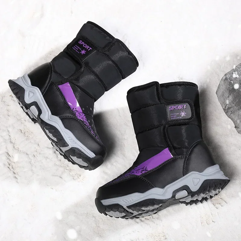 New autumn and winter snow boots for boys girls, thickened, warm non-slip children\'s high boots, outdoor cotton shoes