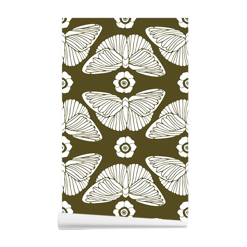 

Очищающие и наклейте обои с цветочным принтом и бабочкой для ванной комнаты Олива/белая съемная самоклеящаяся контактная бумага