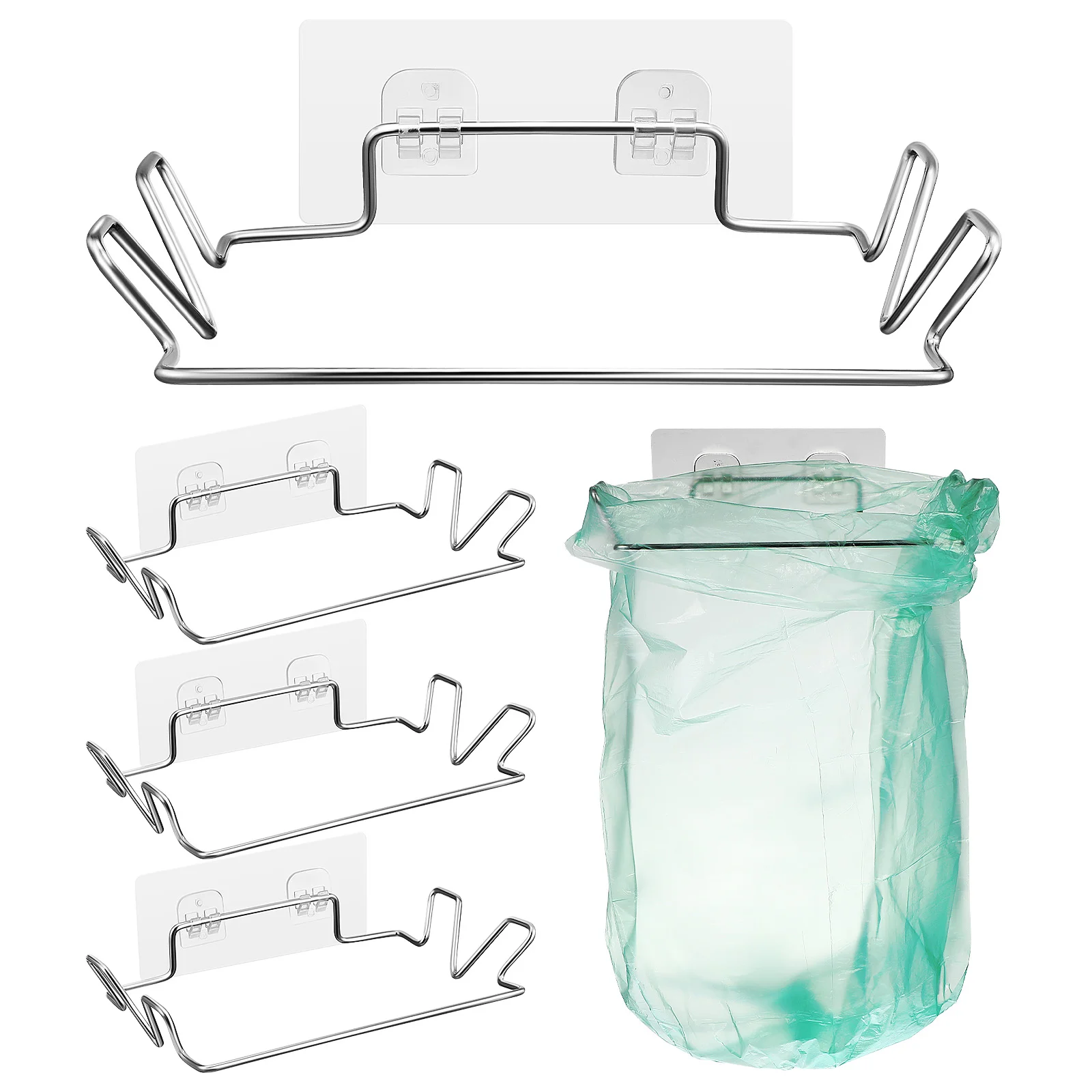 

4 Sets Garbage Hanger Trash Bags Kitchen Cabinet Door Compression Holder Rack under Sink Stainless Steel