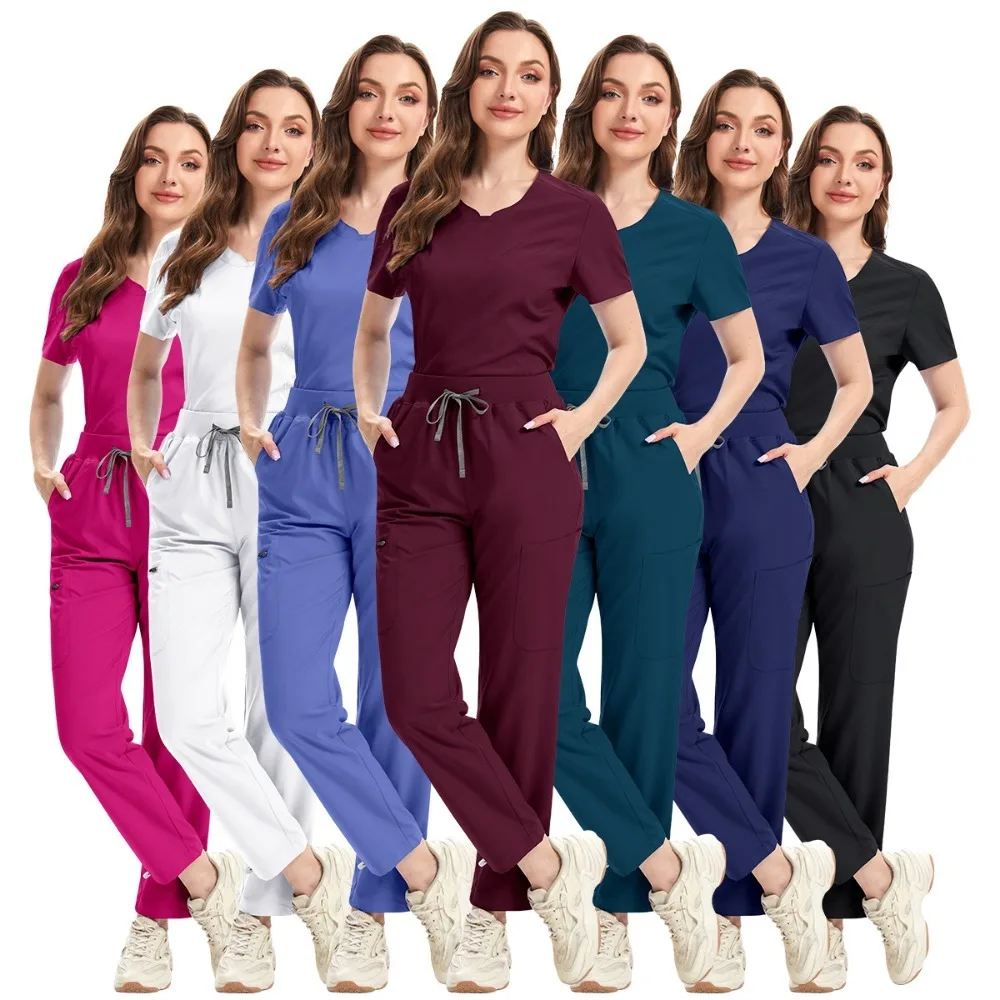 Enfermera Accesorios Hospital Medical Uniforms Women Multi Color Elastic Fabric Doctor Nurse Operating Room Work Suit Uniform