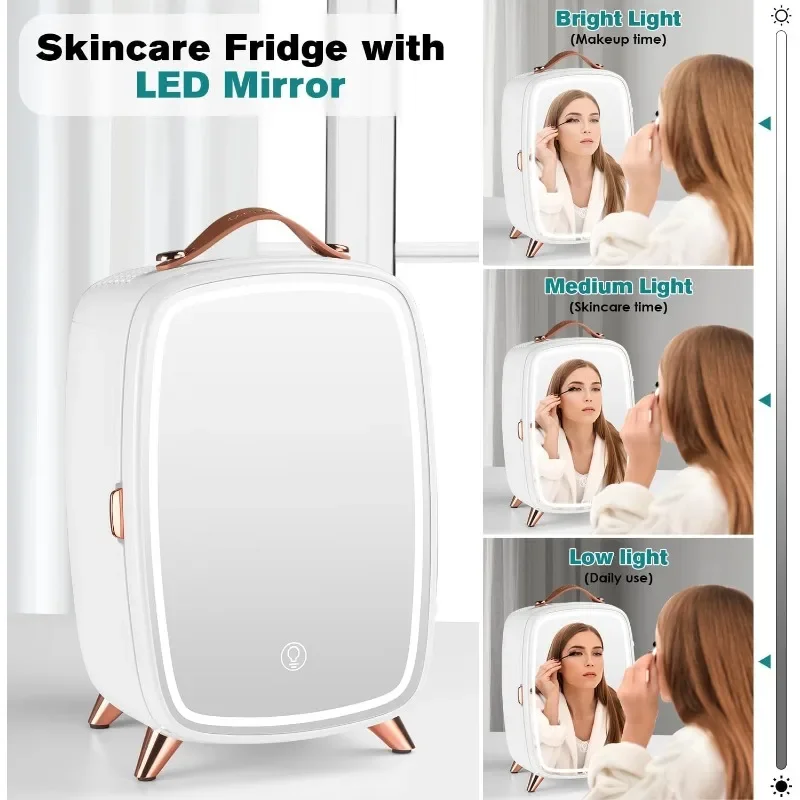 JSTPRO Skincare Fridge Skincare Fridge with Dimmable LED Light Mirror Portable Mini Skincare Fridge for Cosmetics