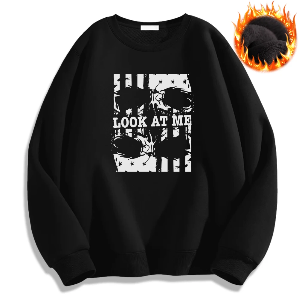 

Look At Me Cool Design Prited Sweatshirt Autumn Winter Mens Clothing Oversize Loose Hoodies Casual Cozy Pullover Thick Tops