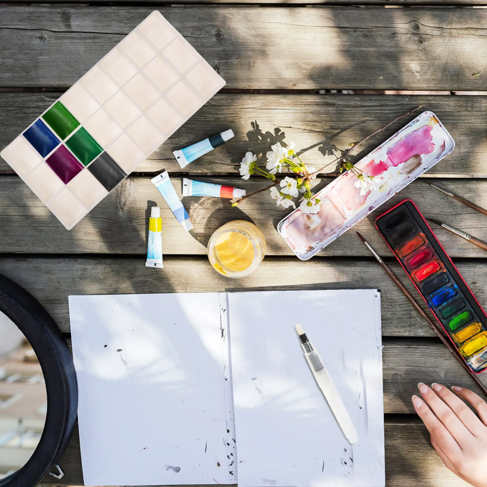 

24 Wells Paint Box Thick Plastic Airtight For Watercolors Acrylic Oil Gouache Moisturizing Lid Separate Grids Color Organizer