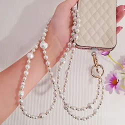 Mobile Phone Lanyard Cross-body Pearl Bracelet with Anti Loss Clip Phone Case Universal for IPhone 15 Pro Max  Phone Strap Charm