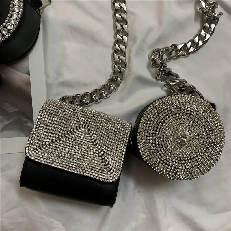 2 Piece Diamond Studded Shoulder Bags for Women Mini PU Crossbody Bag Decorate Chain Chest Bag Designer Handbag Luxury Coin Bag