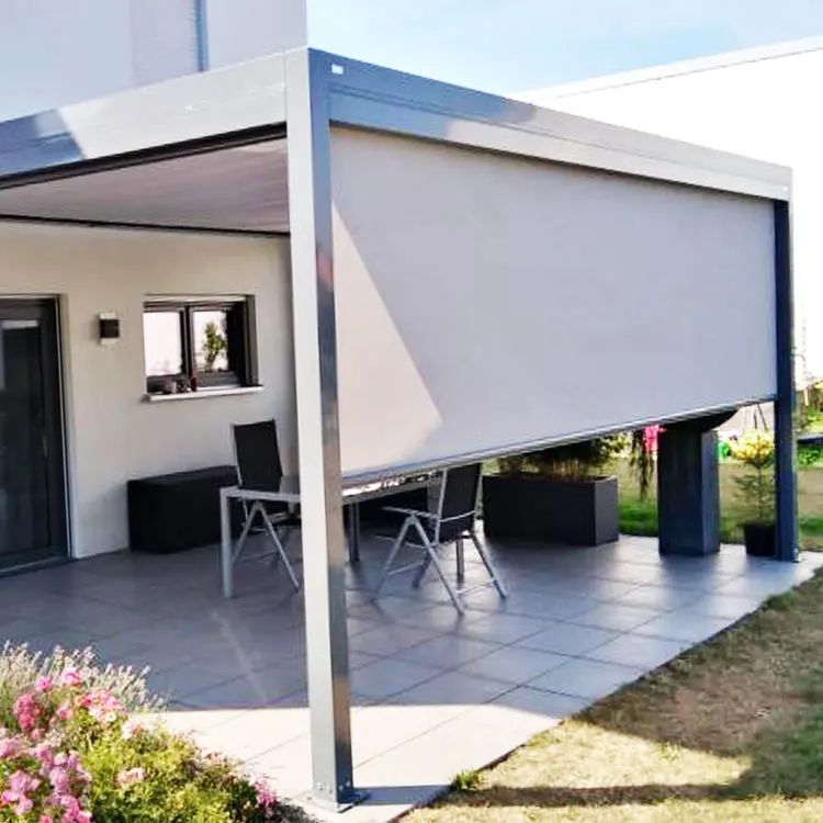 

Современный электрический трековый экран, уличные рулонные шторы, вертикальный узор для патио, беседки, балкона, встроенный тип установки