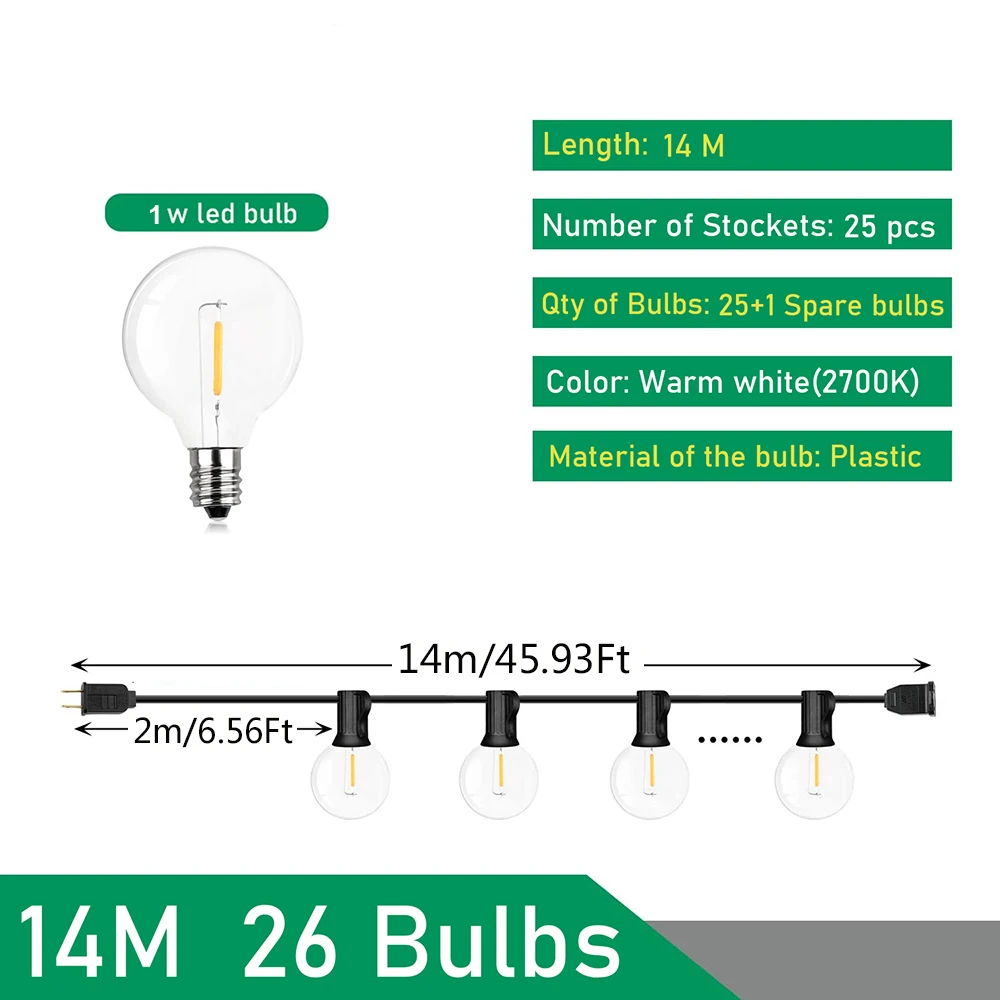 G40 Outdoor Lichtslingers LED Party Garland Dimbare Globe Lampen Fairy Lamp Voor Straat Patio Tuin Camping Terras Decoratie