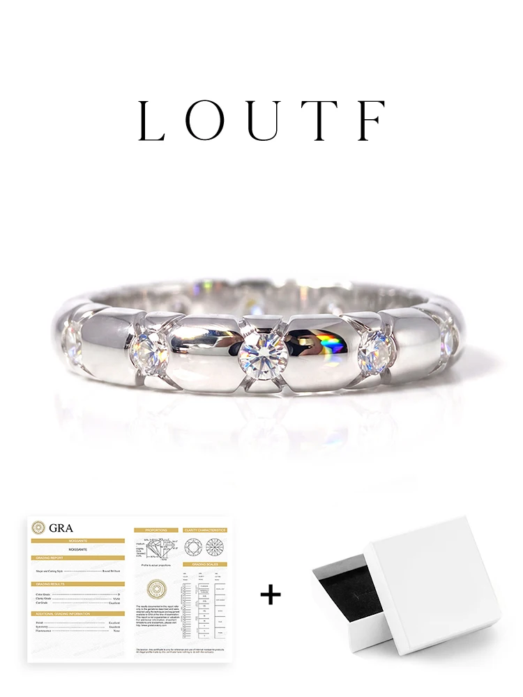 925 Silver Plated Simple Real Moissanite Diamond Round Shiny Stacked Wedding Band Ring For Women Luxury Personalized Jewelry