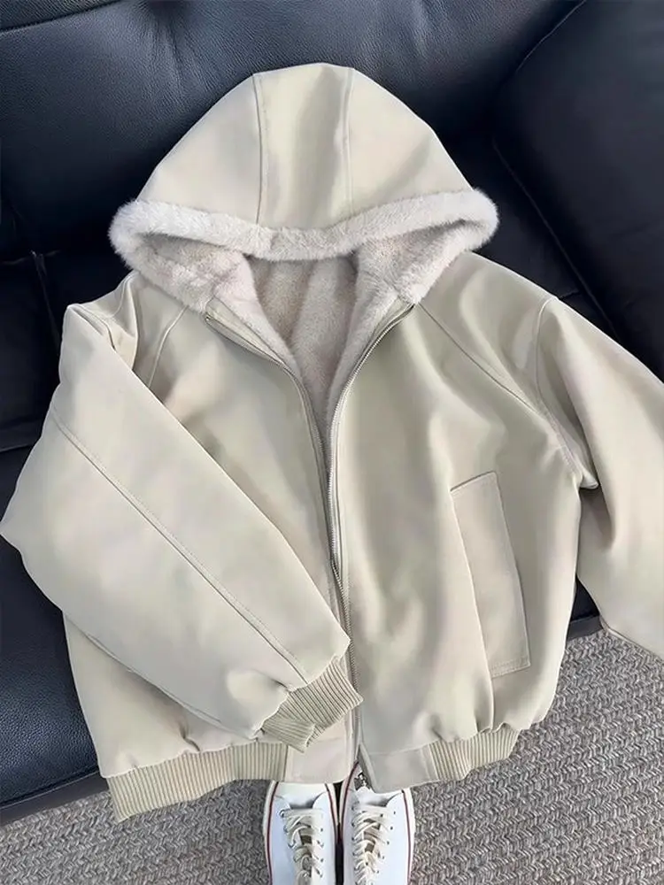 

Extra Thi PU Leather eepskin Cotton Jaet Men Women Winter Warm Coat Fce Lined Northeast China -40℃ Youth Faion