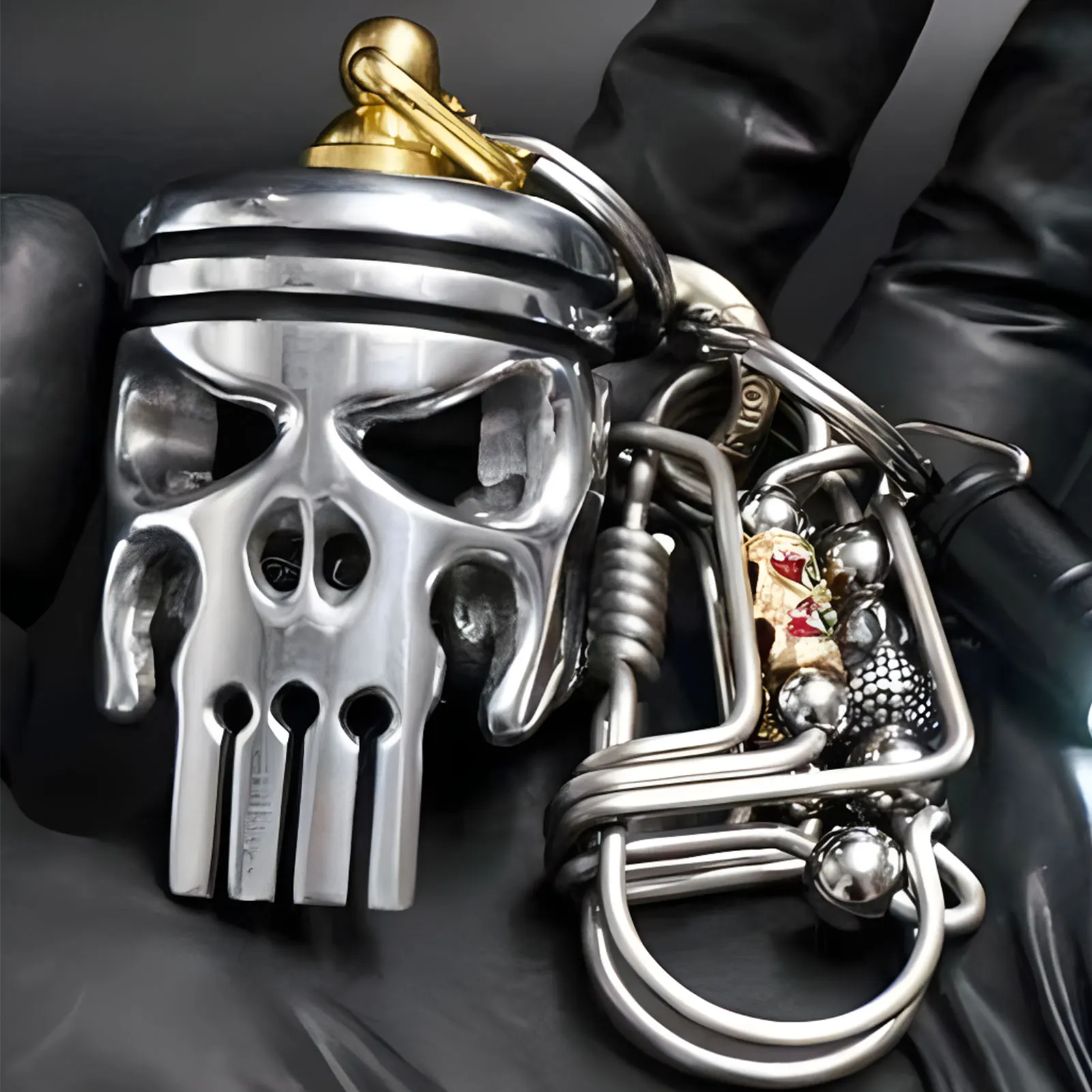 Piston Art Keychain Skull Pendant Decoration Accessories For Men Women Alloy Skeleton Keychains Keyring With Flashlight And