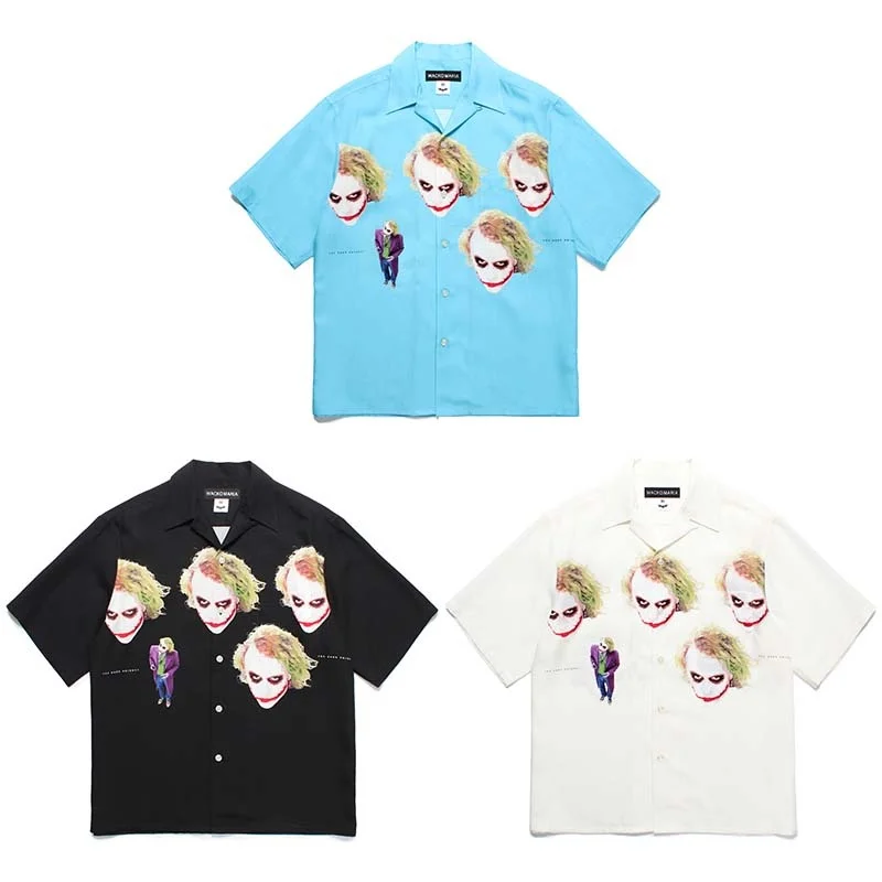 WACKO MARIA ล่าสุด 25SS ตัวละครภาพยนตร์โปสเตอร์ฮาวายเสื้อแขนสั้น Street บุรุษสตรีแบรนด์เสื้อ Tops