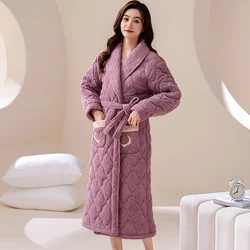 High Quality Winter Thickened Cotton Clip Robe Women Comfortable Pyjamas Female Bathrobe