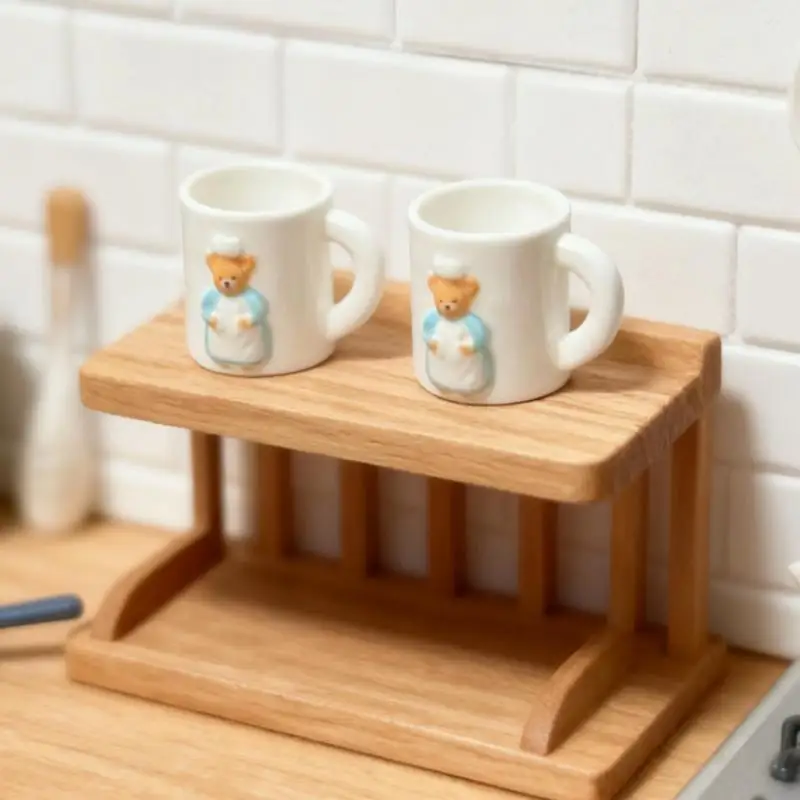 

(Ce14)2Pc Miniature Dollhouse Bear Mug Water Cup Model Dollhouse Home Scene Decoration Doll House Accessory Pretend Play Toy