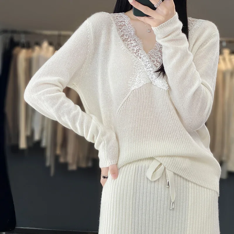 

100% pure wool V-neck women's sweater pullover new women's casual knitting women's soft Korean fashion women's top