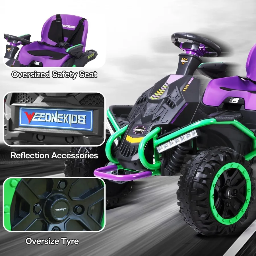 Elektryczny pojazd dla dzieci 24V, duża zabawka wyścigowa na zewnątrz z 4 mocnymi silnikami o łącznej mocy 300W, głośnik Bluetooth i akumulator 24V 7AH.