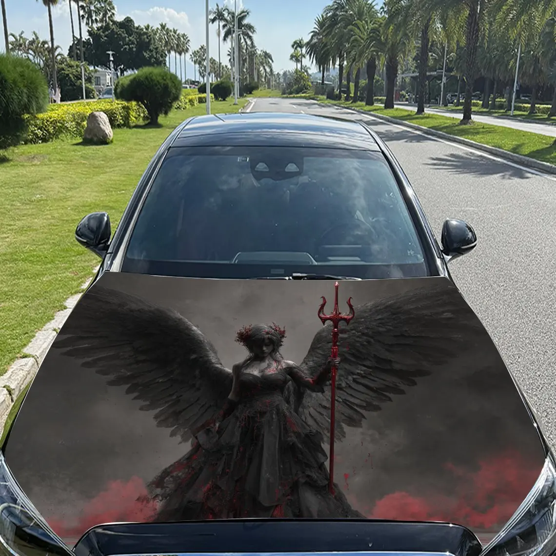 ملصقات غطاء محرك السيارة بطباعة Dark Ruling Winged Deity، مقاومة للماء ذاتية اللصق، مقاومة للخدش، سهلة الالتصاق، متينة للسيارة PVC st #3