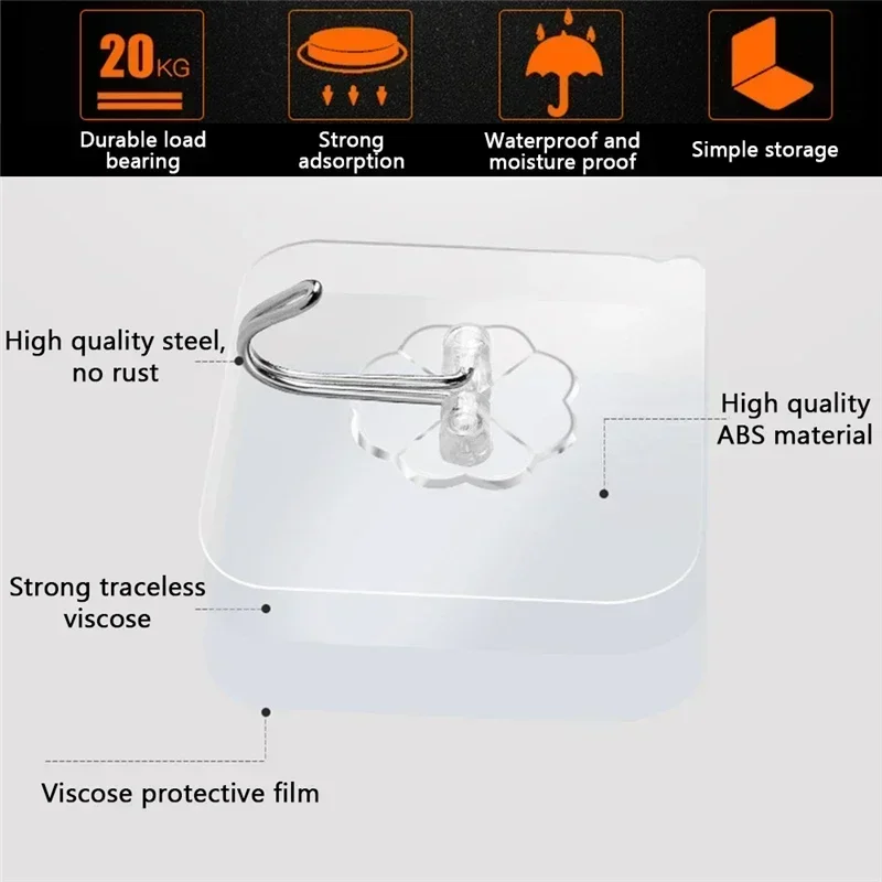 Selbstklebende Wandhaken, robust, transparent, nahtlos, für Schlüssel, Badezimmer, Dusche, Außenbereich, Küche, Tür, Zuhause – Detail 9