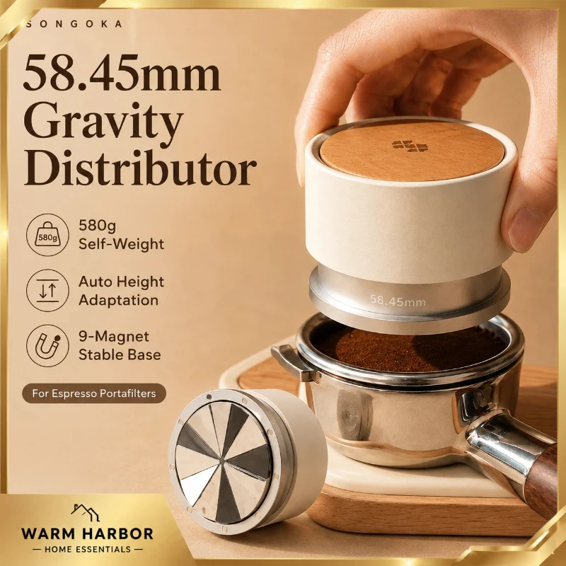58mm Espresso Coffee Distributor Gravity Leveler Magnetic Suspension Self Adjusting Height Cream Barista Tool For Portafilter