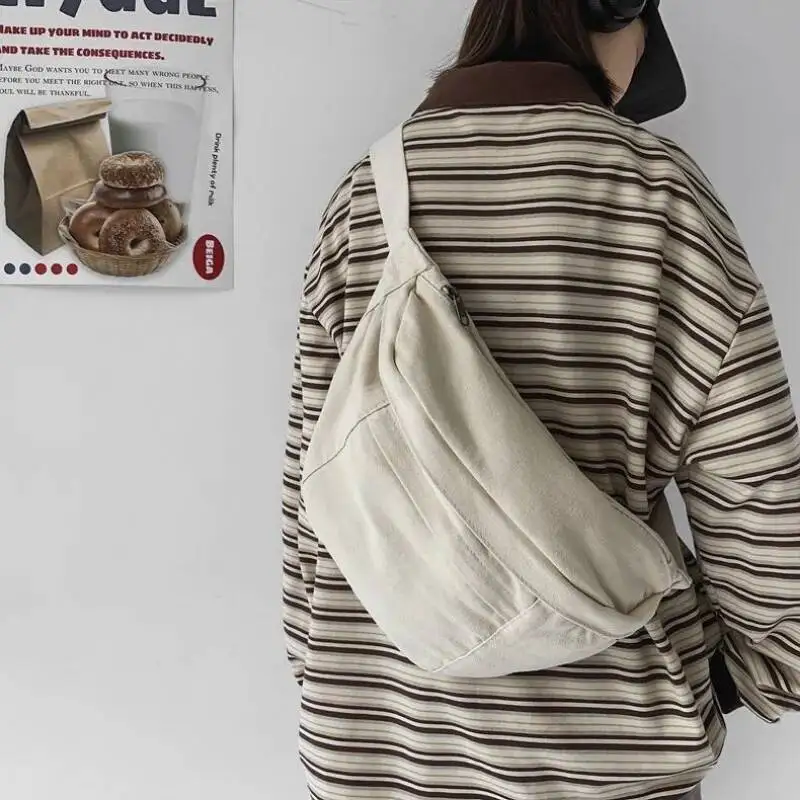 Vintage Canvas Y2k Chest Bags Japanese All Match Trendy Men Shoulder Bag High-Capacity Grunge Students Crossbody For Women