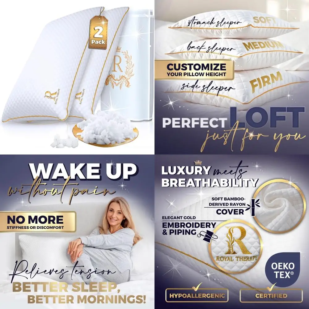 

Royal Therapy Memory Foam Pillows, 2-Pack - Shredded Foam for Versatile Sleep Positions, Medium Firmness with Adjustable Height