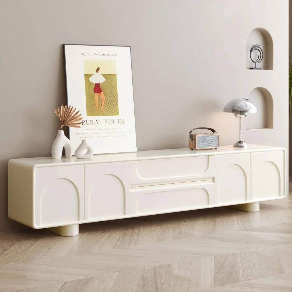 

TV Stand for 55 60 65 inch Television, Entertainment Center with Cabinet Doors, Farmhouse TV Stand with Storage,Creamy