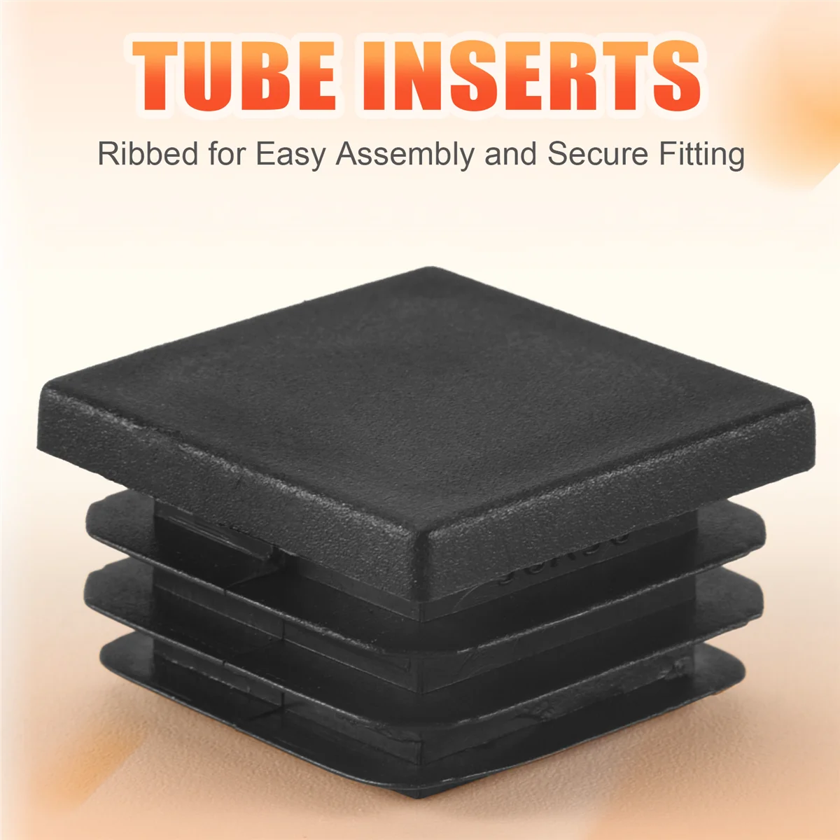 24 Pcs 30mm x 30mm Plastic Ribbed Square End Caps Tube Insert Black image 4