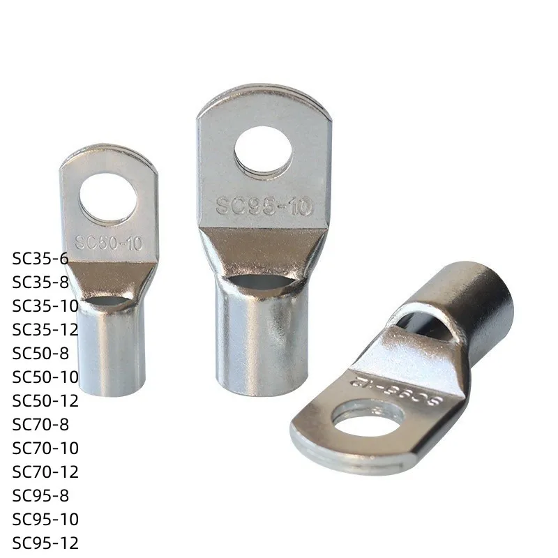 5/10/20pcs SC Type Wire Nose Terminal SC35/50/70/95 Bare Copper Battery Block Lugs Hole ID 6/8/10/12mm Crimp Cable End Connector