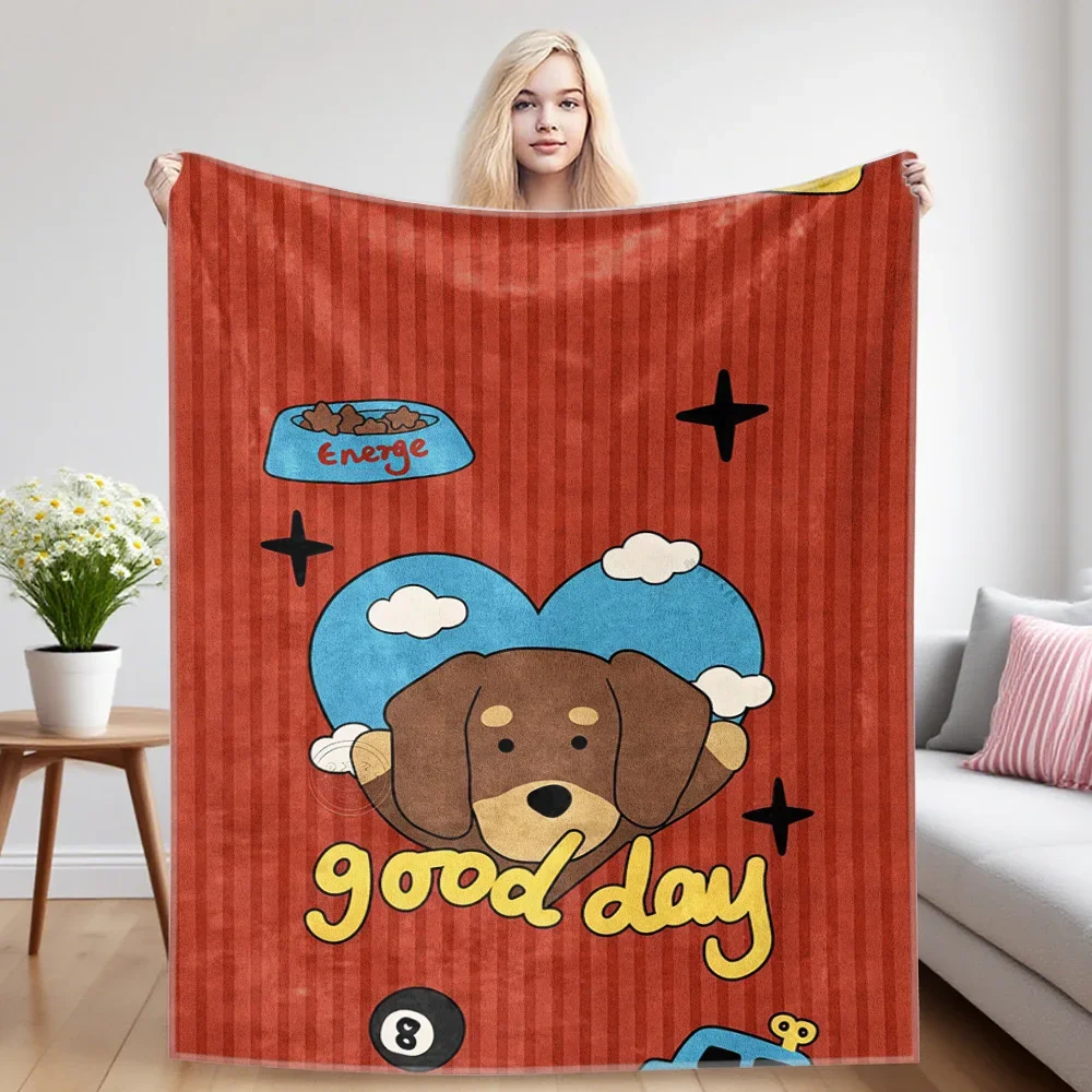 Cute Dog Good Day Energy Cartoon Throw Blanket Cozy Plush Pet Lover Gift for Couch Decor