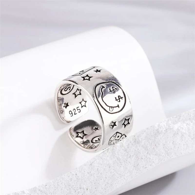 WYEAIIR 925 Sterling Silver Cute Stars Poker Resizable Opening Ring For Women Luxury Jewelry