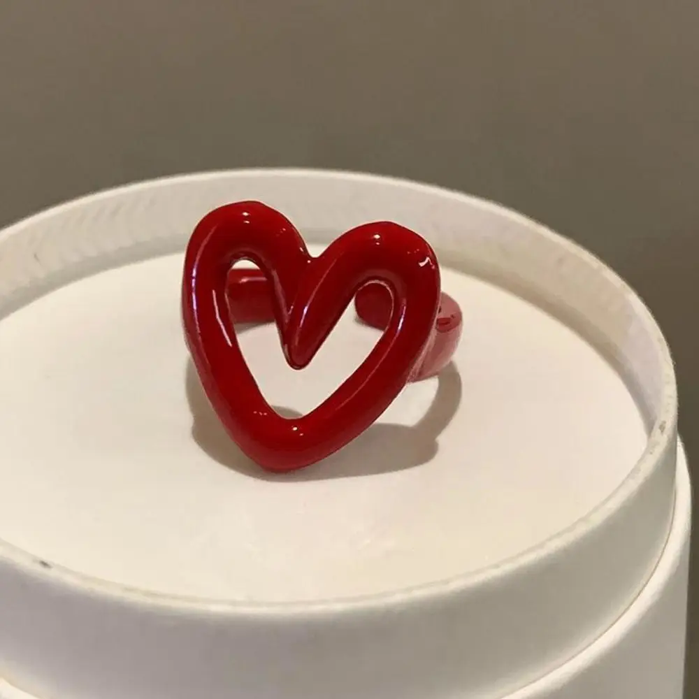 Trendy Metal Red Open Ring Enamel Heart Gift Adjustable Ring Elegant Y2K Opening Rings Jewelry Gift