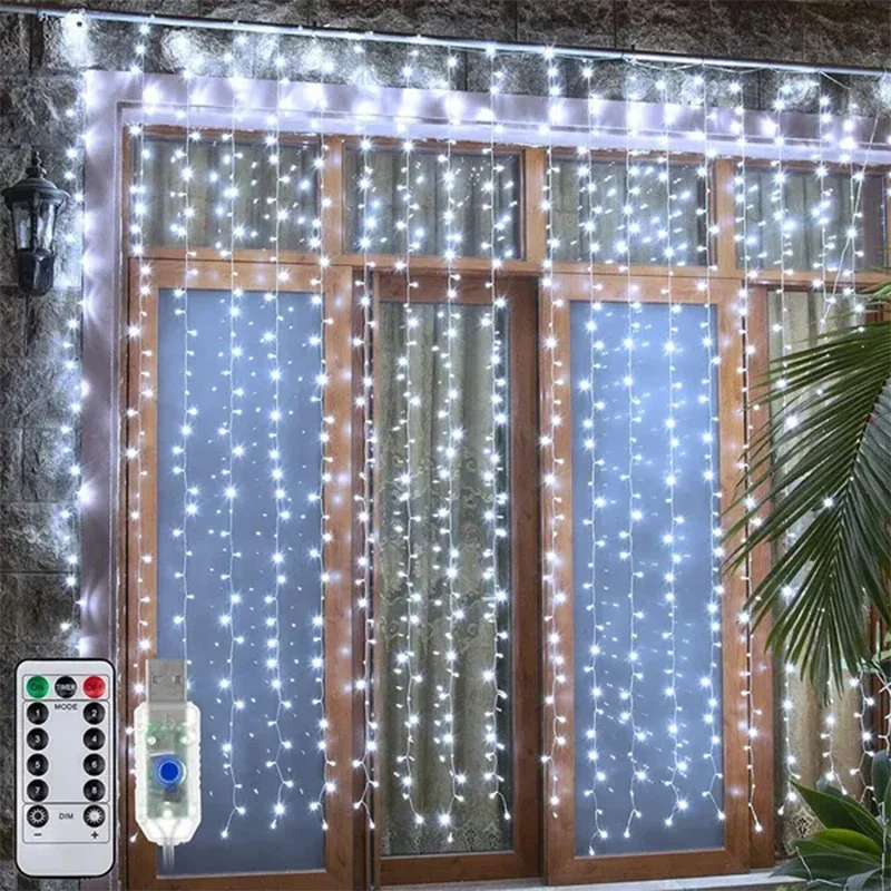 

8 Mode Curtain Garland Led String Lights Festival Christmas Decoration USB Remote Control Holiday Light For Bedroom Home Outdoor