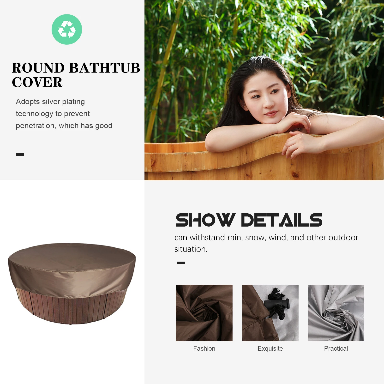 

1pc Bath Tub Cover Outdoor Round Hot Tub Cover Waterproof Pool Protector Silver Coated 190T Polyester Dustproof for Spa