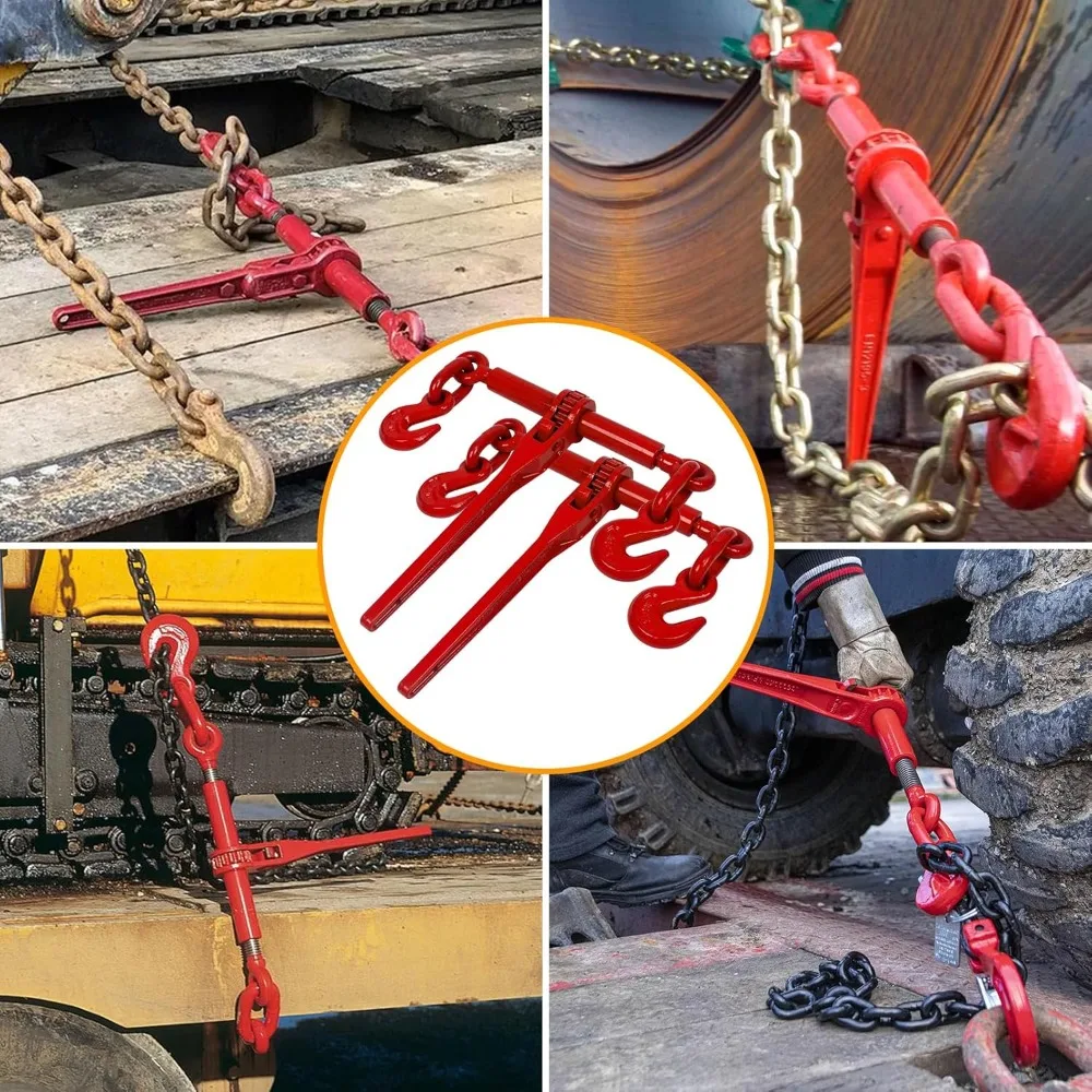 مجلدات سقاطة 3/8 بوصة 1/2 بوصة 9,215 رطل تحميل عمل آمن، خطافات G70 وطول قابل للتعديل، لسلاسل الصف 70-80، ربط للأسفل #6